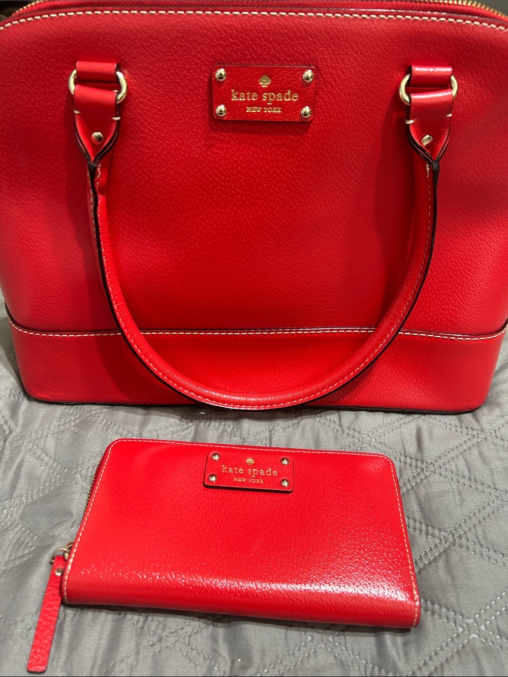 kate spade Red Leather Satchel and Zip Wallet Set